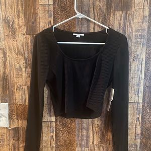 NWT BAR III body-con long sleeve blouse black size large l5 length x 14 w